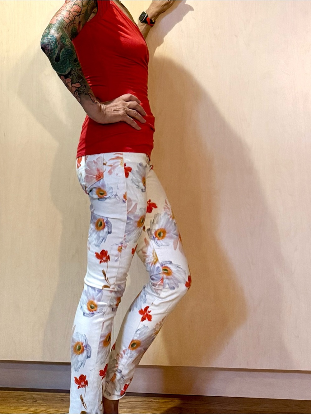 7 For All Mankind Floral Print Skinny Jeans White Multicolor Stretch Size 25